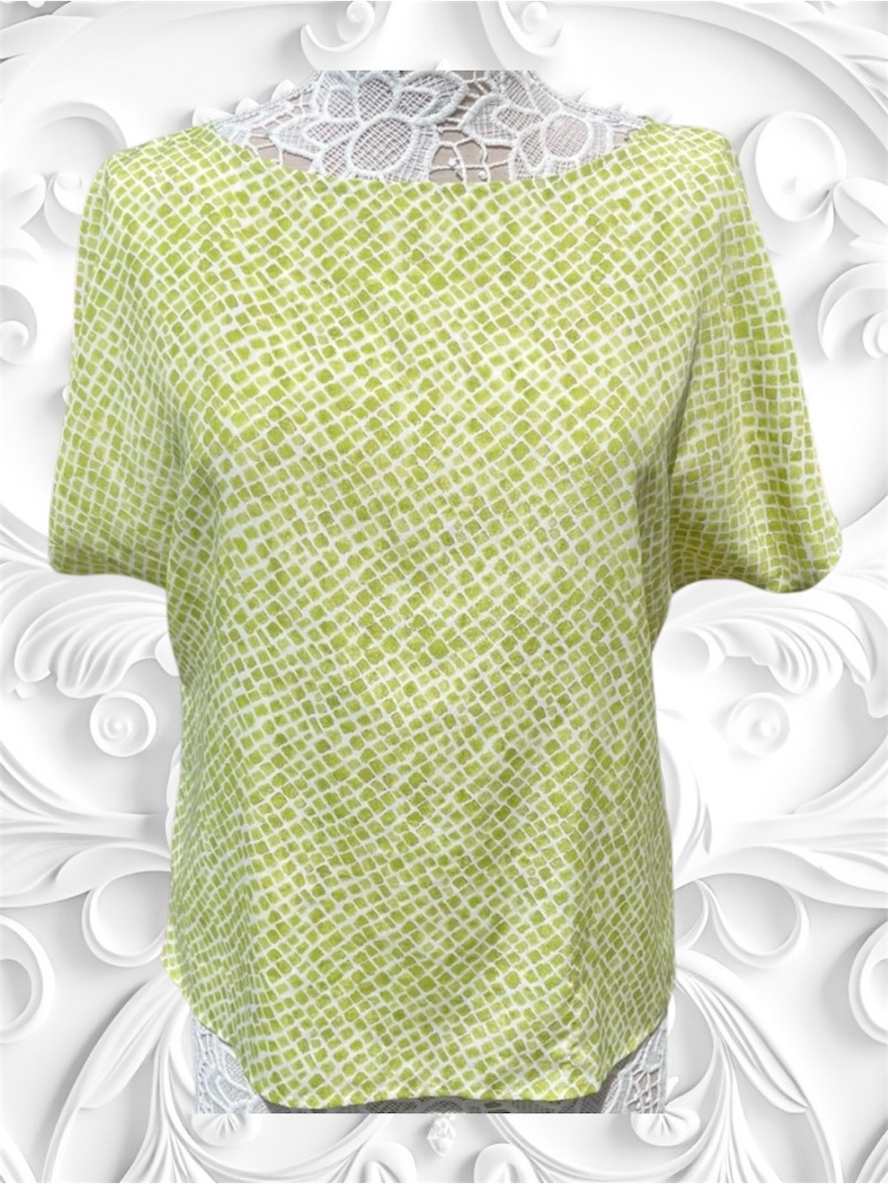 Ann Taylor Loft Alligator Print Lime Green/White Print Blouse